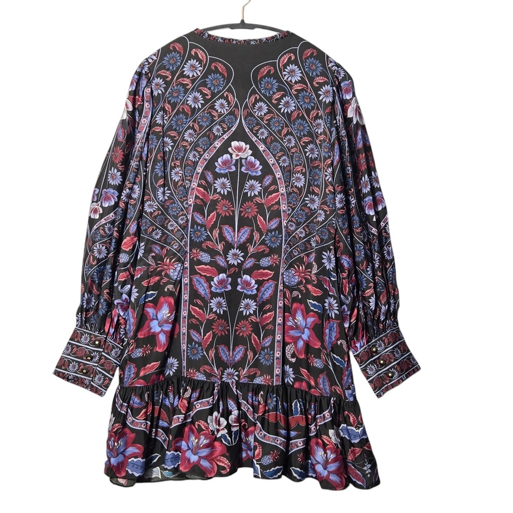 FARM Rio Marcelle Floral Mini Dress XL Black Boho Long Sleeve V Neck NWT - Picture 7 of 16